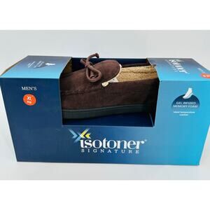 Isotoner Mens Moccasin Indoor Slipper Dark Chocolate Brown Memory Foam XL 11-12
